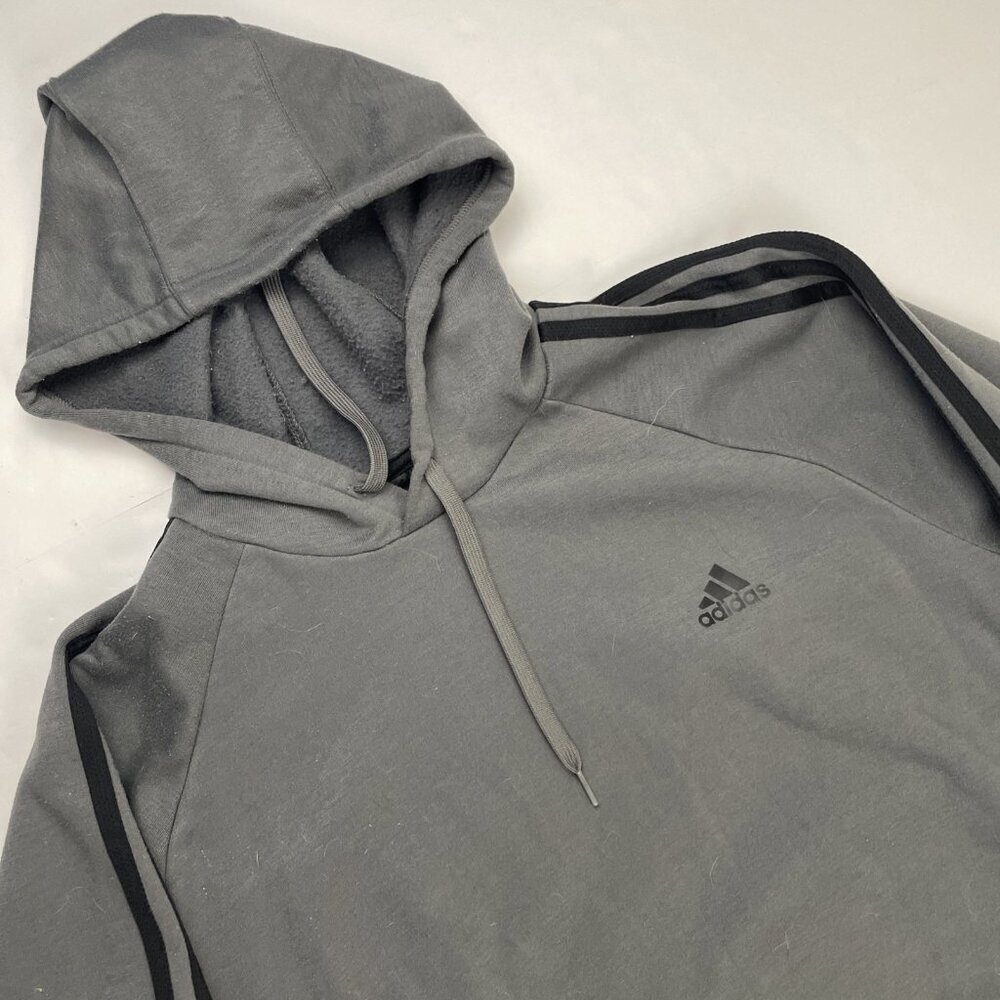 Adidas Hoodie Sweatshirt Men’s XL Prime Green Black Stripes Logo Polyester